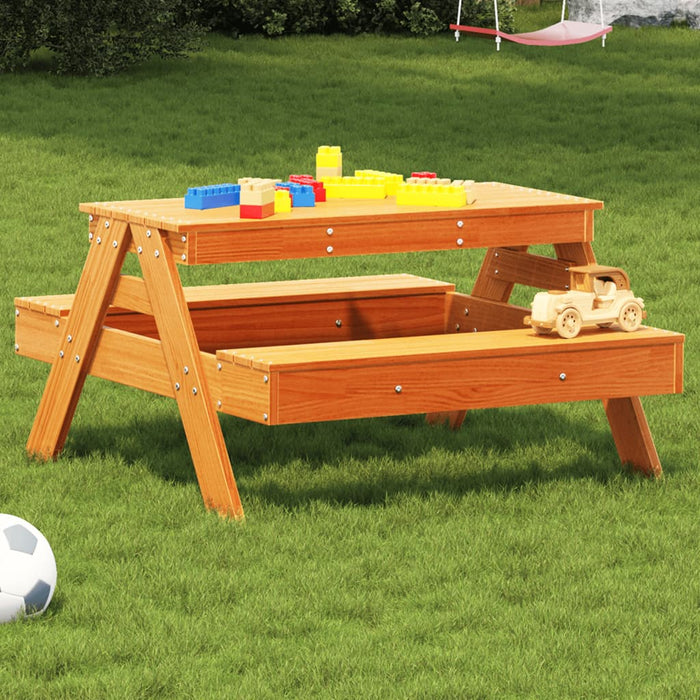 Masă de picnic pentru copii, maro, 88x97x52 cm, lemn masiv pin - WALTI WALTI