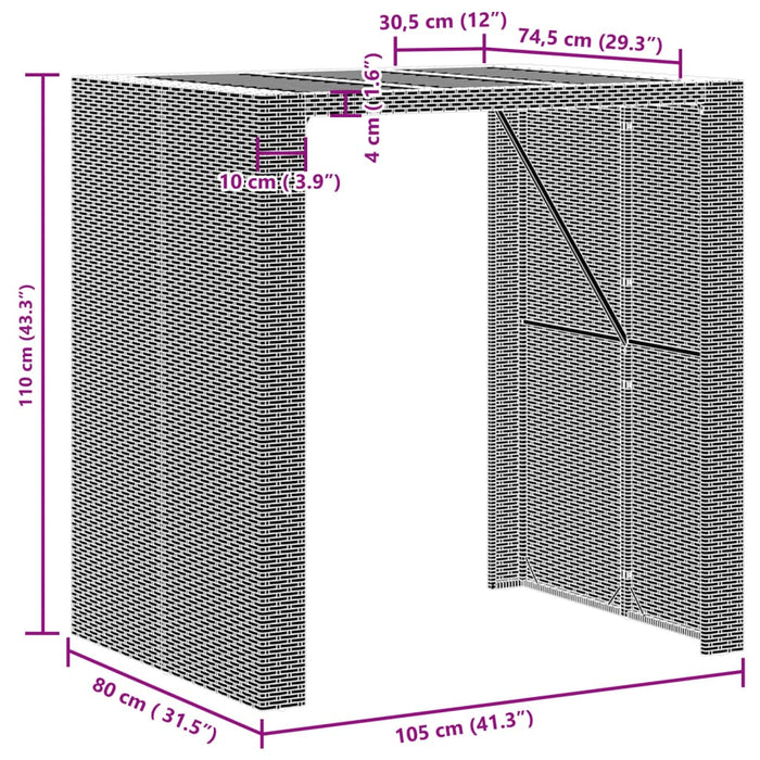 Masă bar grădină blat lemn acacia negru 105x80x110 cm poliratan WALTI