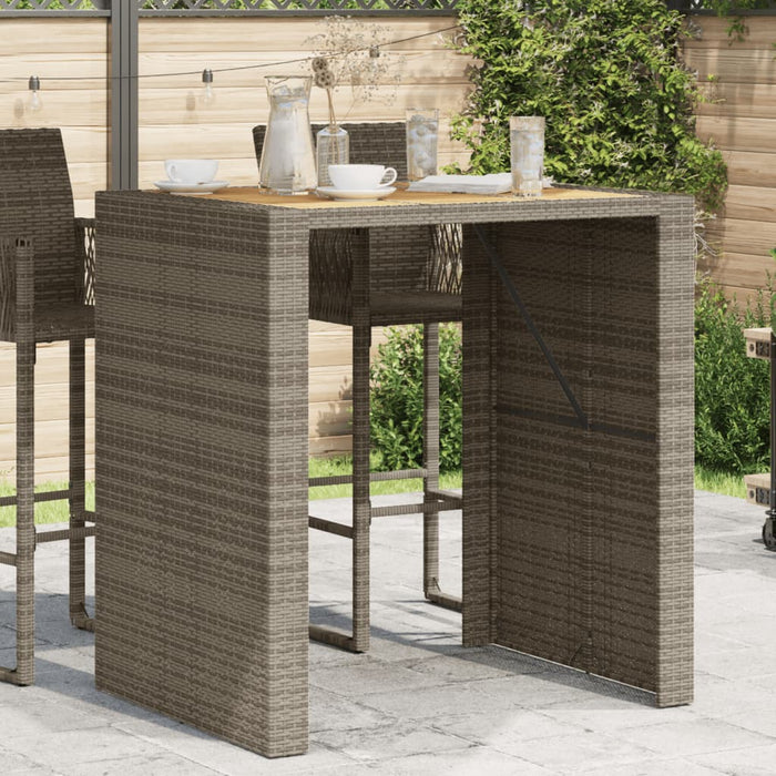 Masă bar grădină, blat lemn acacia, gri 105x80x110 cm poliratan WALTI