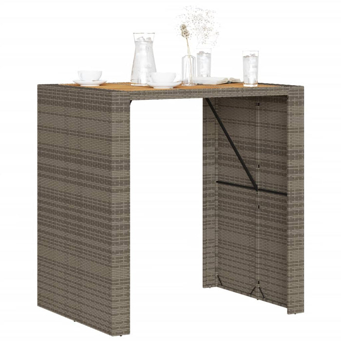 Masă bar grădină, blat lemn acacia, gri 105x80x110 cm poliratan WALTI