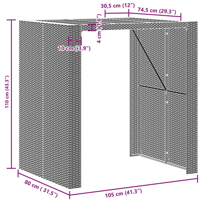 Masă bar grădină, blat lemn acacia, gri 105x80x110 cm poliratan WALTI