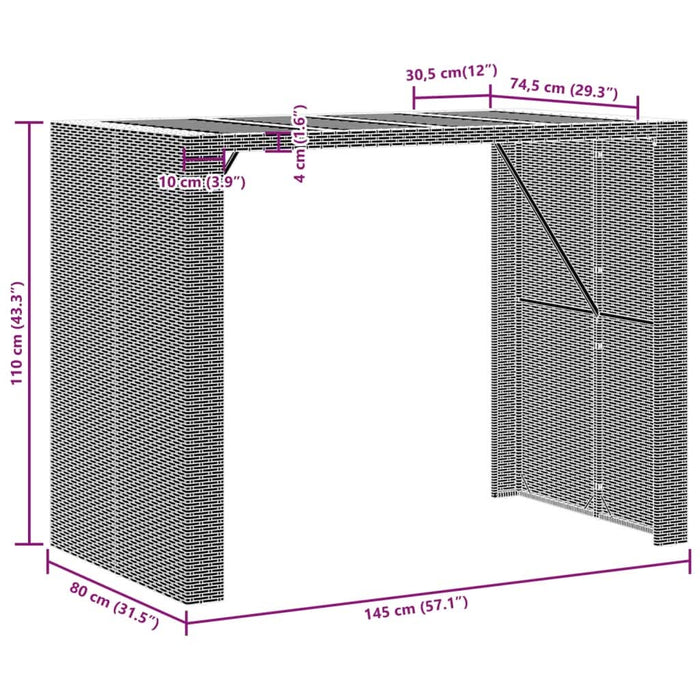 Masă bar grădină blat lemn acacia negru 145x80x110 cm poliratan WALTI