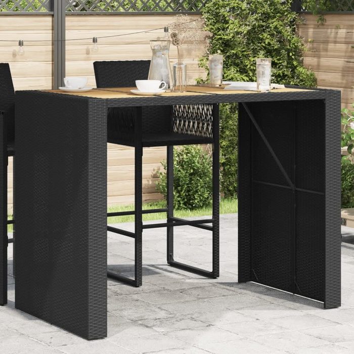 Masă bar grădină blat lemn acacia negru 145x80x110 cm poliratan WALTI