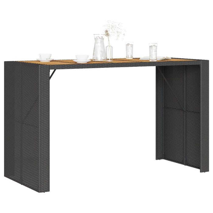 Masă bar grădină blat lemn acacia negru 185x80x110 cm poliratan WALTI