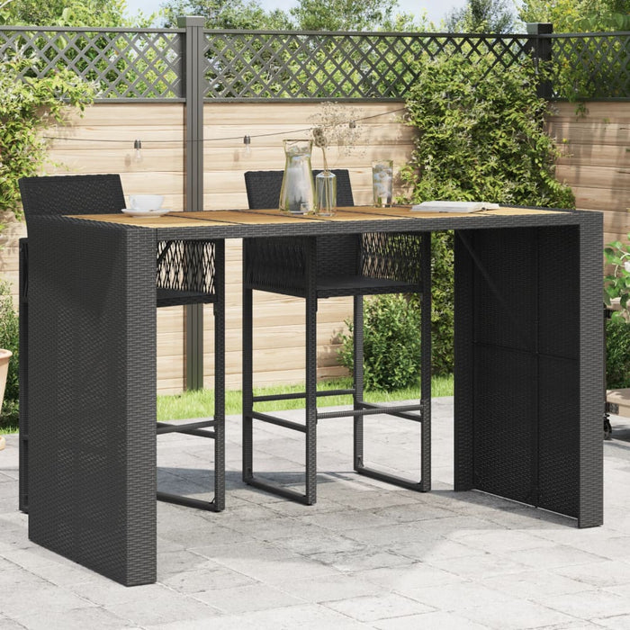 Masă bar grădină blat lemn acacia negru 185x80x110 cm poliratan WALTI