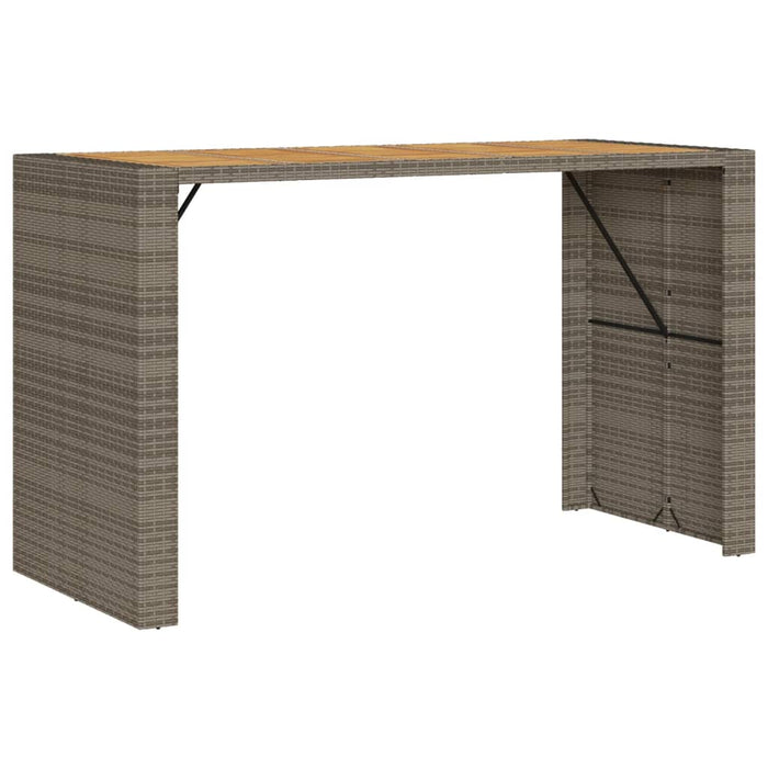 Masă bar grădină, blat lemn acacia, gri 185x80x110 cm poliratan WALTI