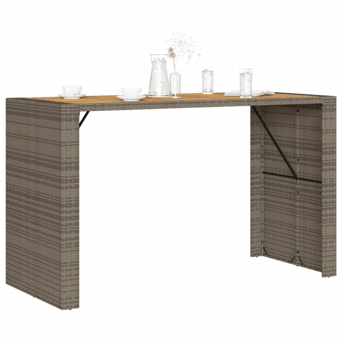 Masă bar grădină, blat lemn acacia, gri 185x80x110 cm poliratan WALTI