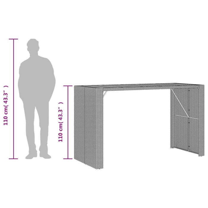 Masă bar grădină, blat lemn acacia, gri 185x80x110 cm poliratan WALTI