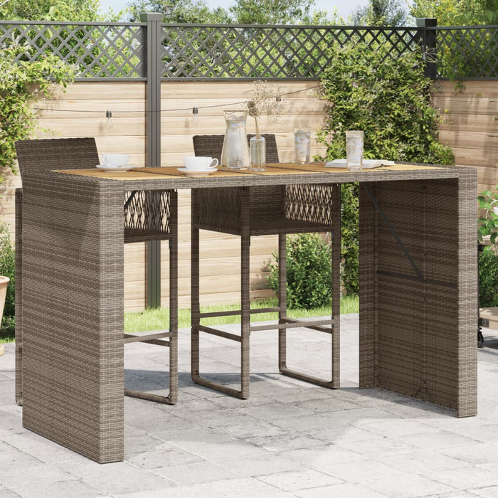 Masă bar grădină, blat lemn acacia, gri 185x80x110 cm poliratan WALTI