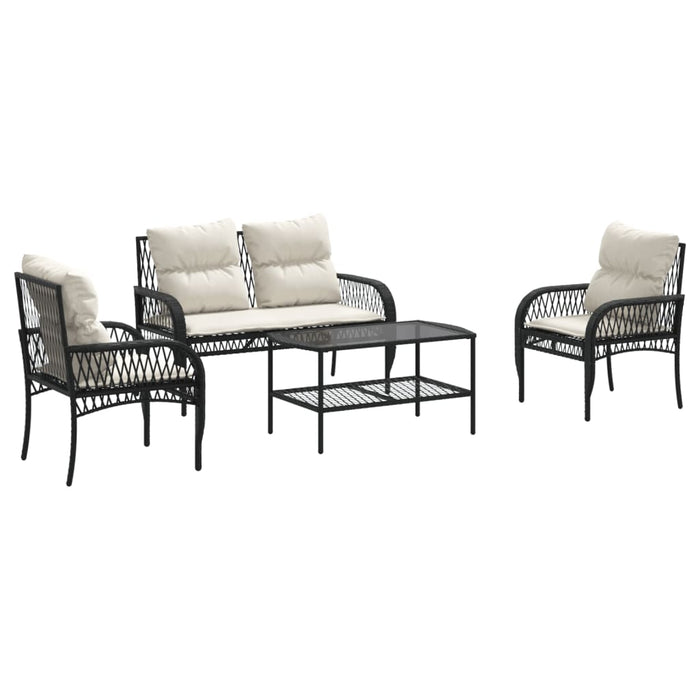 Set mobilier de grădină cu perne, 4 piese, negru, poliratan - WALTI WALTI