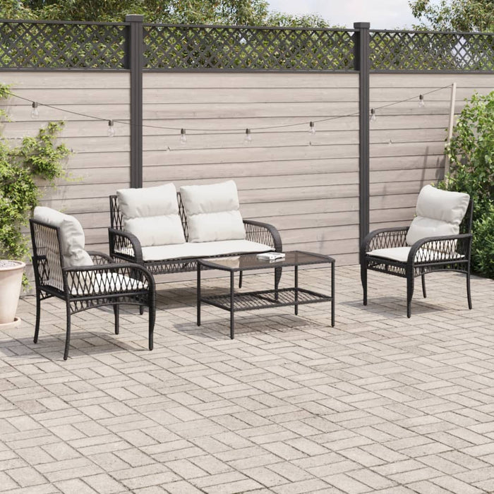 Set mobilier de grădină cu perne, 4 piese, negru, poliratan - WALTI WALTI