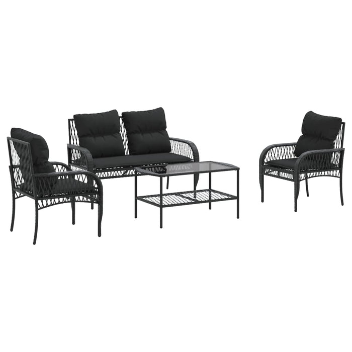 Set mobilier de grădină cu perne, 4 piese, negru, poliratan - WALTI WALTI