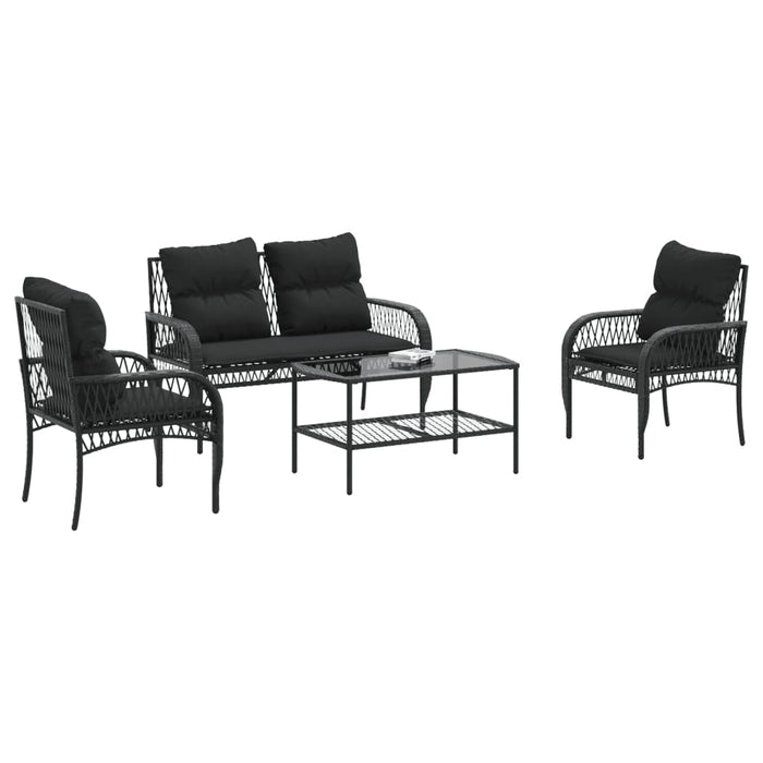 Set mobilier de grădină cu perne, 4 piese, negru, poliratan - WALTI WALTI