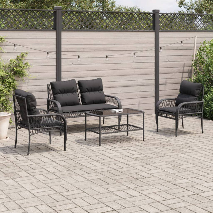 Set mobilier de grădină cu perne, 4 piese, negru, poliratan - WALTI WALTI