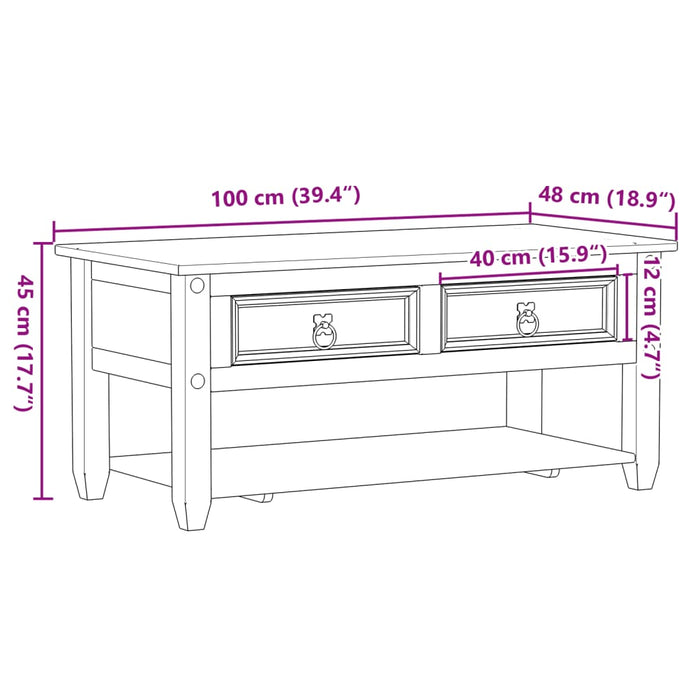 Măsuță de cafea cu sertare Corona, 100x48x45 cm, lemn masiv pin - WALTI WALTI