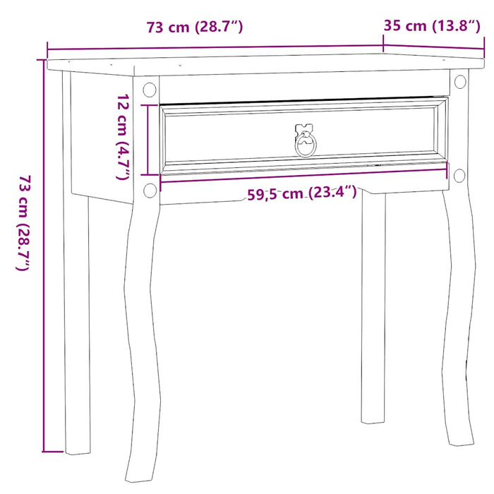 Măsuță consolă Corona, 73x35x73 cm, lemn masiv de pin - WALTI WALTI