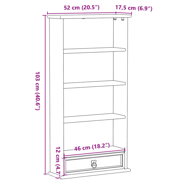 Dulap de CD-uri „Corona”, 52x17,5x103 cm, lemn masiv de pin - WALTI WALTI