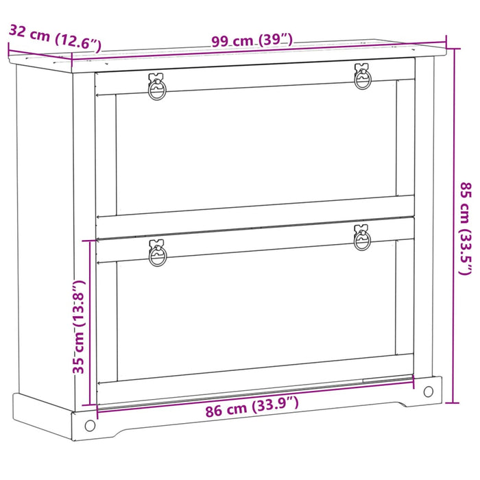 Dulap pantofi "Corona", 99x32x85 cm, lemn masiv de pin - WALTI WALTI