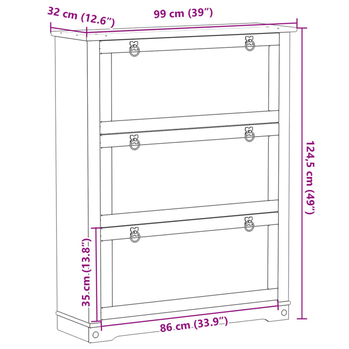 Dulap pantofi "Corona", 99x32x124,5 cm, lemn masiv de pin WALTI