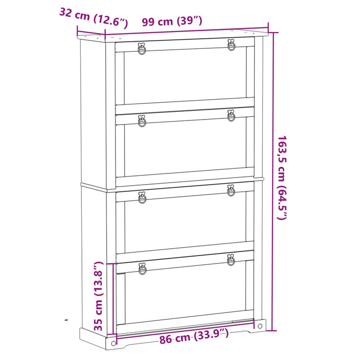 Dulap pantofi "Corona", 99x32x163,5 cm, lemn masiv de pin WALTI