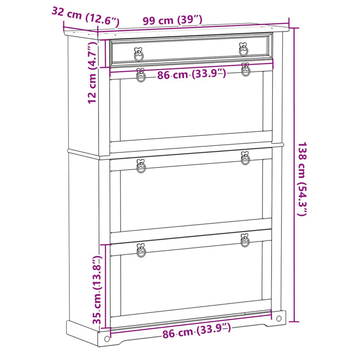 Dulap pantofi "Corona", 99x32x85 cm, lemn masiv de pin - WALTI WALTI