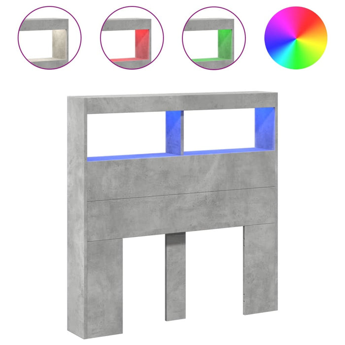Tăblie de pat cu dulap și LED, gri beton, 100x17x102 cm - WALTI WALTI