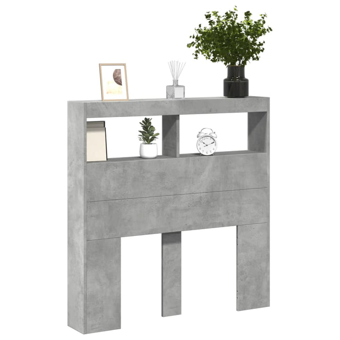 Tăblie de pat cu dulap și LED, gri beton, 100x17x102 cm - WALTI WALTI