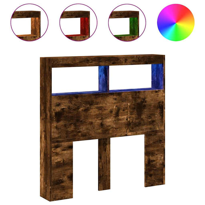 Tăblie de pat cu dulap și LED, stejar fumuriu, 100x17x102 cm - WALTI WALTI