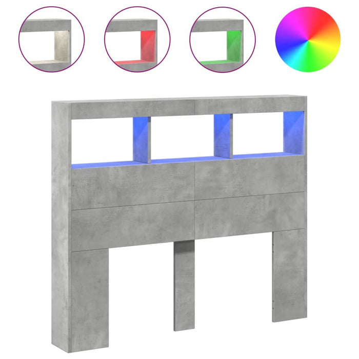 Tăblie de pat cu dulap și LED, gri beton, 120x17x102 cm - WALTI WALTI