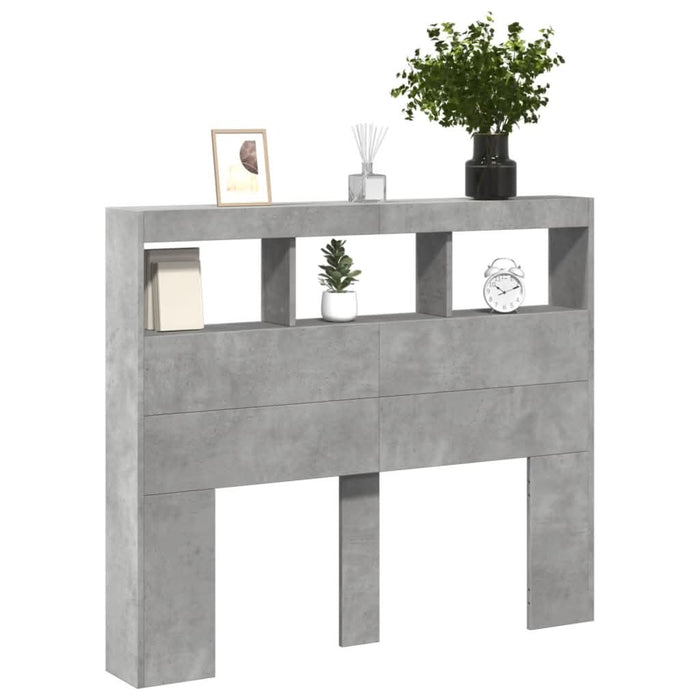 Tăblie de pat cu dulap și LED, gri beton, 120x17x102 cm - WALTI WALTI