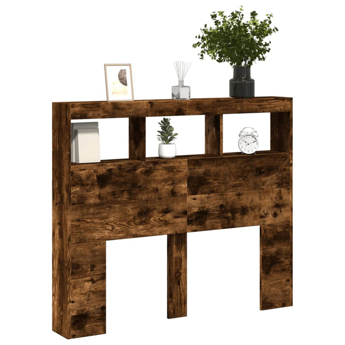 Tăblie de pat cu dulap și LED, stejar fumuriu, 120x17x102 cm - WALTI WALTI