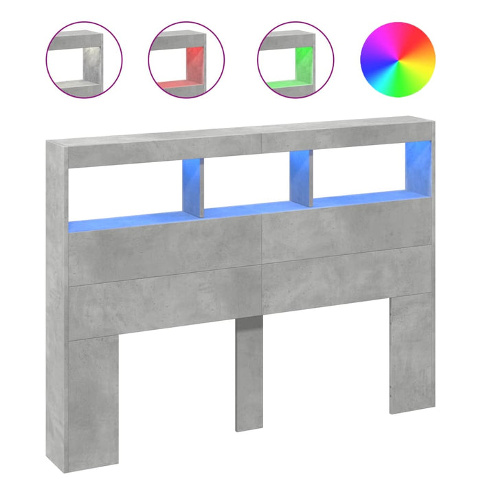 Tăblie de pat cu dulap și LED, gri beton, 140x17x102 cm - WALTI WALTI