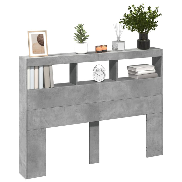 Tăblie de pat cu dulap și LED, gri beton, 140x17x102 cm - WALTI WALTI