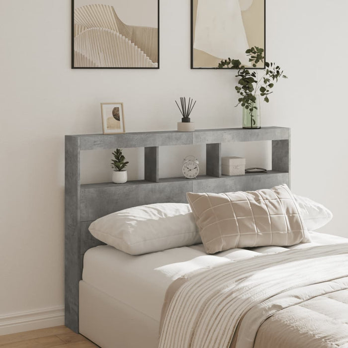 Tăblie de pat cu dulap și LED, gri beton, 140x17x102 cm - WALTI WALTI