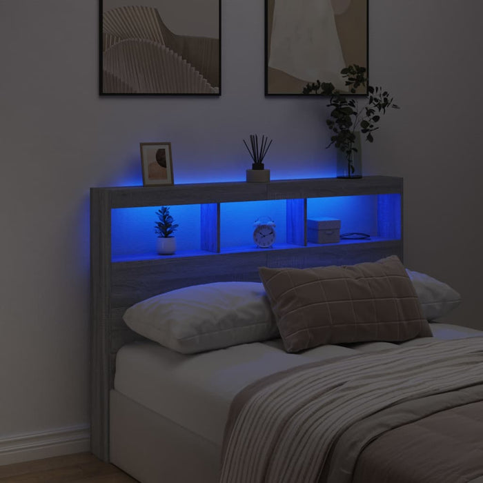 Tăblie de pat cu dulap și LED, gri sonoma, 140x17x102 cm - WALTI WALTI