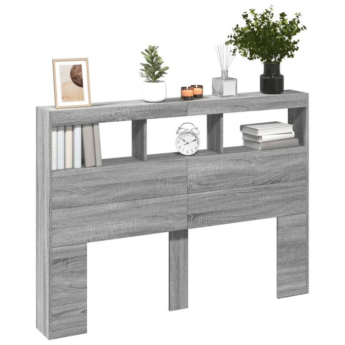 Tăblie de pat cu dulap și LED, gri sonoma, 140x17x102 cm - WALTI WALTI