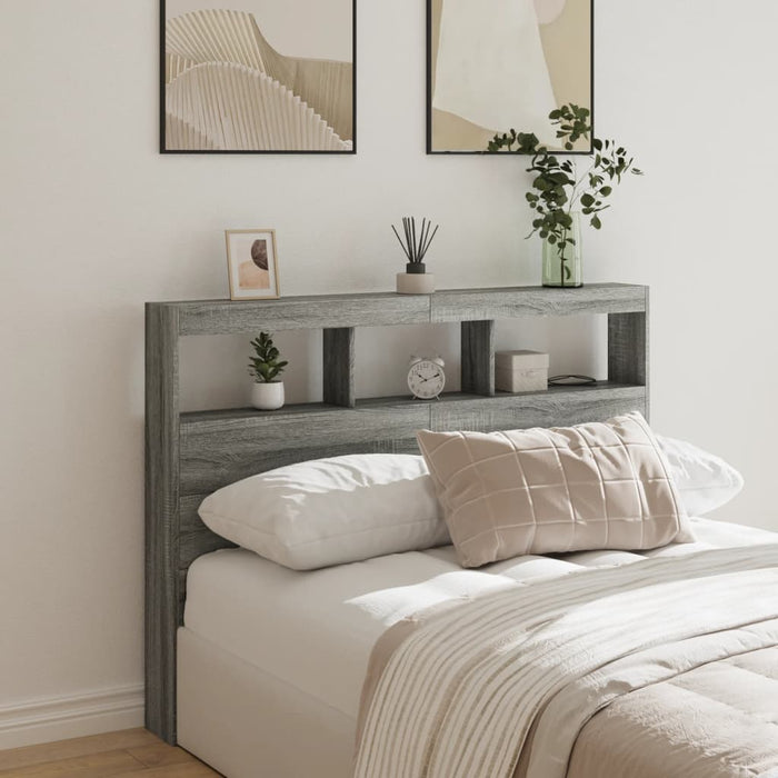 Tăblie de pat cu dulap și LED, gri sonoma, 140x17x102 cm - WALTI WALTI