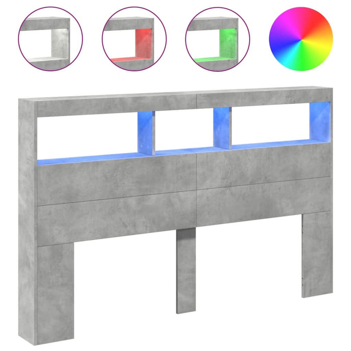 Tăblie de pat cu dulap și LED, gri beton, 160x17x102 cm - WALTI WALTI