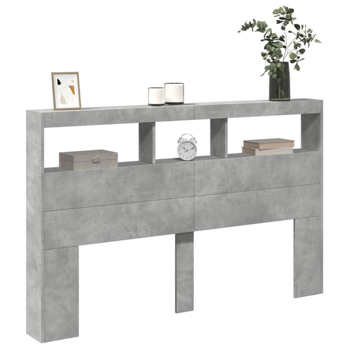Tăblie de pat cu dulap și LED, gri beton, 160x17x102 cm - WALTI WALTI