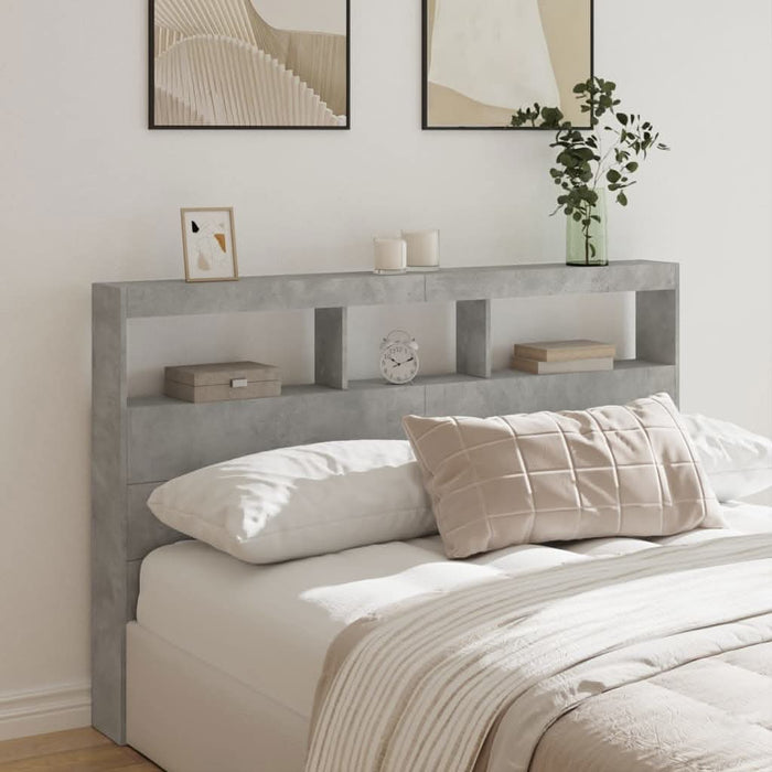Tăblie de pat cu dulap și LED, gri beton, 160x17x102 cm - WALTI WALTI