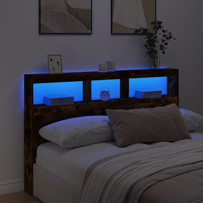 Tăblie de pat cu dulap și LED, stejar fumuriu, 160x17x102 cm - WALTI WALTI