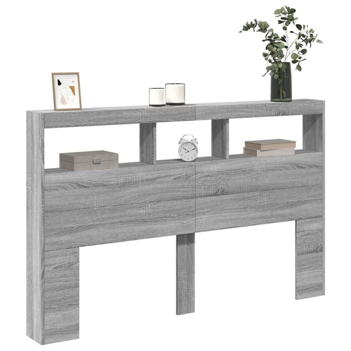 Tăblie de pat cu dulap și LED, gri sonoma, 160x17x102 cm - WALTI WALTI