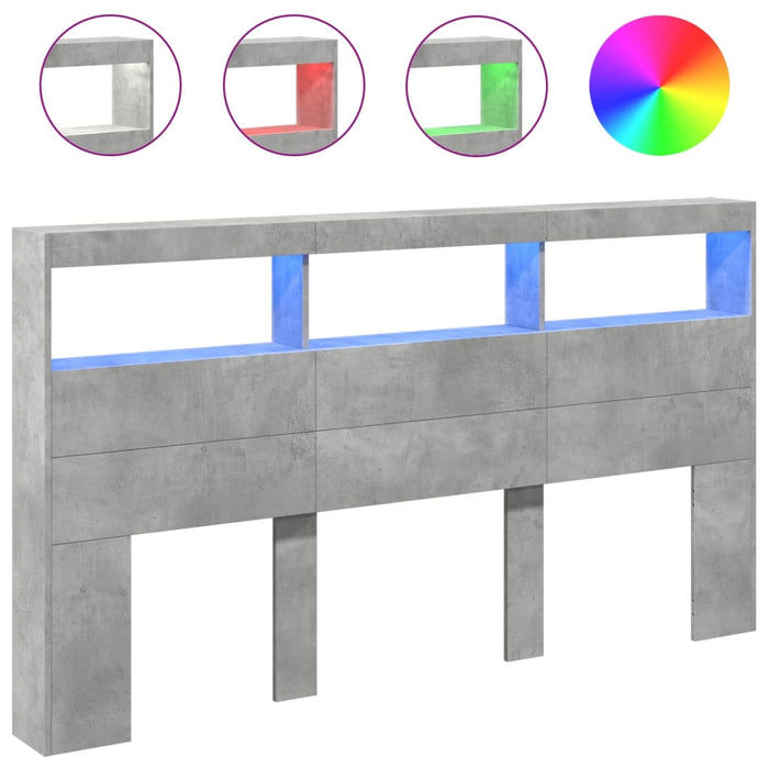 Tăblie de pat cu dulap și LED, gri beton, 180x17x102 cm - WALTI WALTI