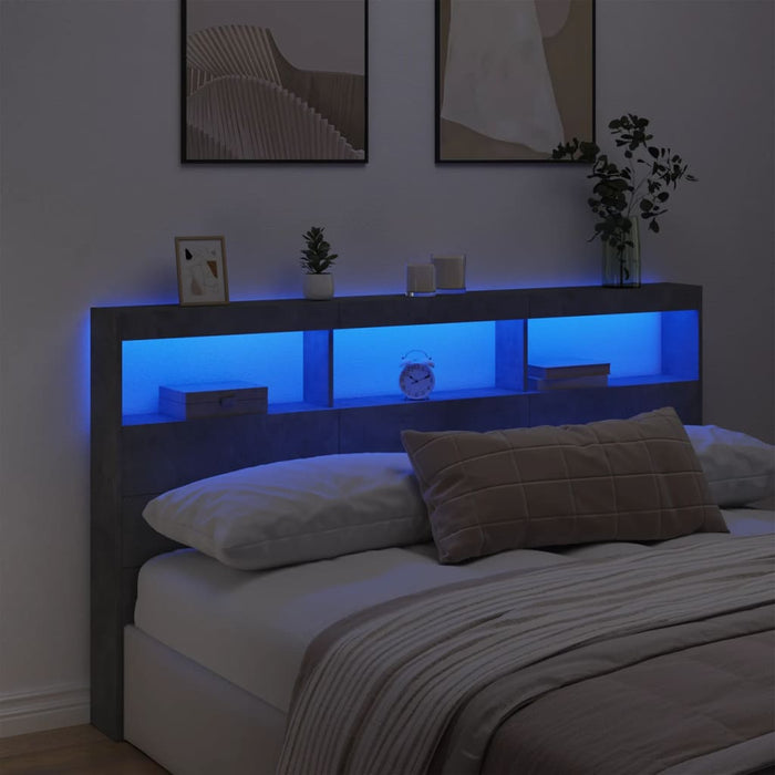 Tăblie de pat cu dulap și LED, gri beton, 180x17x102 cm - WALTI WALTI