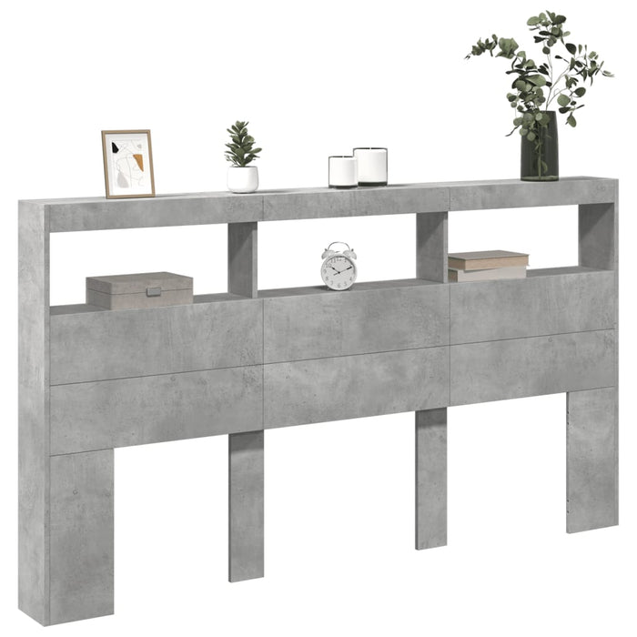 Tăblie de pat cu dulap și LED, gri beton, 180x17x102 cm - WALTI WALTI
