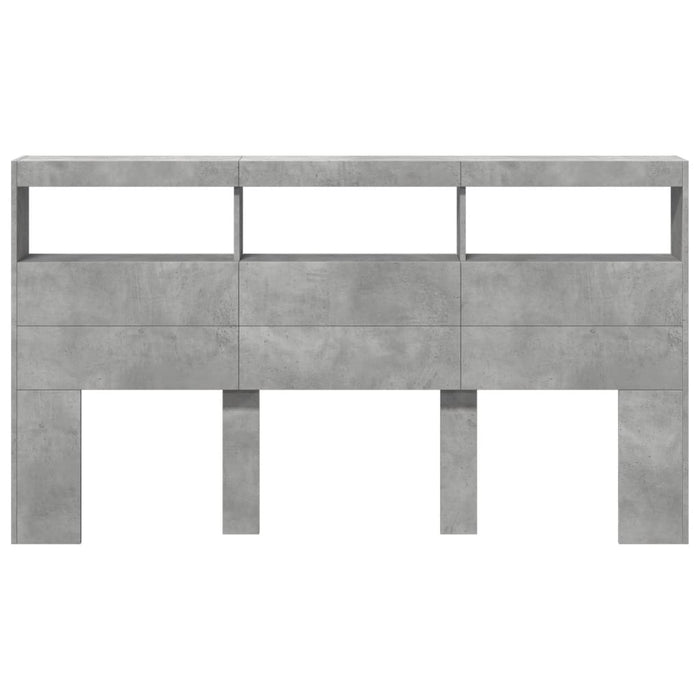 Tăblie de pat cu dulap și LED, gri beton, 180x17x102 cm - WALTI WALTI