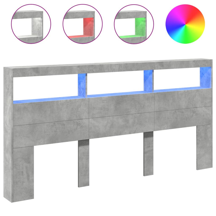 Tăblie de pat cu dulap și LED, gri beton, 200x17x102 cm - WALTI WALTI