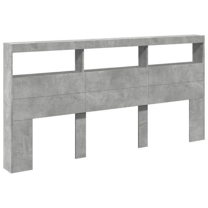 Tăblie de pat cu dulap și LED, gri beton, 200x17x102 cm - WALTI WALTI
