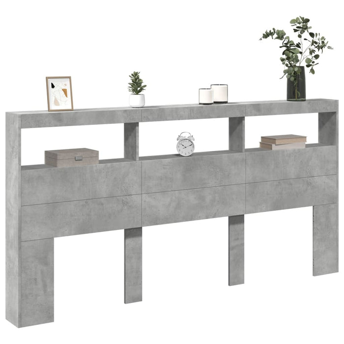 Tăblie de pat cu dulap și LED, gri beton, 200x17x102 cm - WALTI WALTI