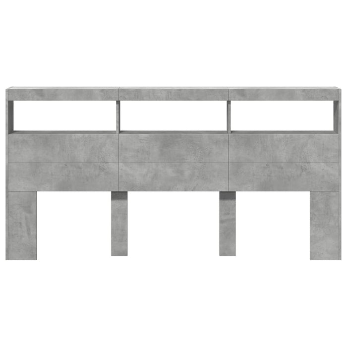 Tăblie de pat cu dulap și LED, gri beton, 200x17x102 cm - WALTI WALTI